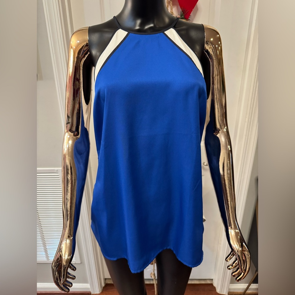 Ann Taylor Cobalt Blue Halter Top with White Trim